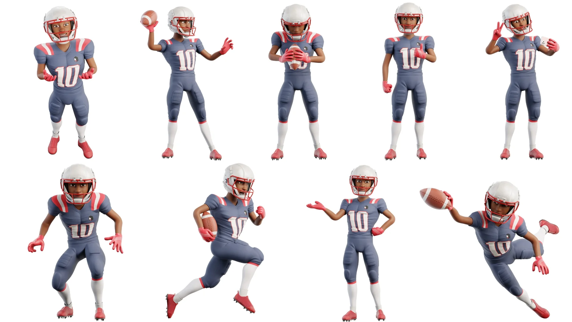 Cartoon NFL sport player 3D character animation poses